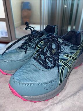 Asics Light Blue and Pink Women's Running Sneakers with Navy Accents